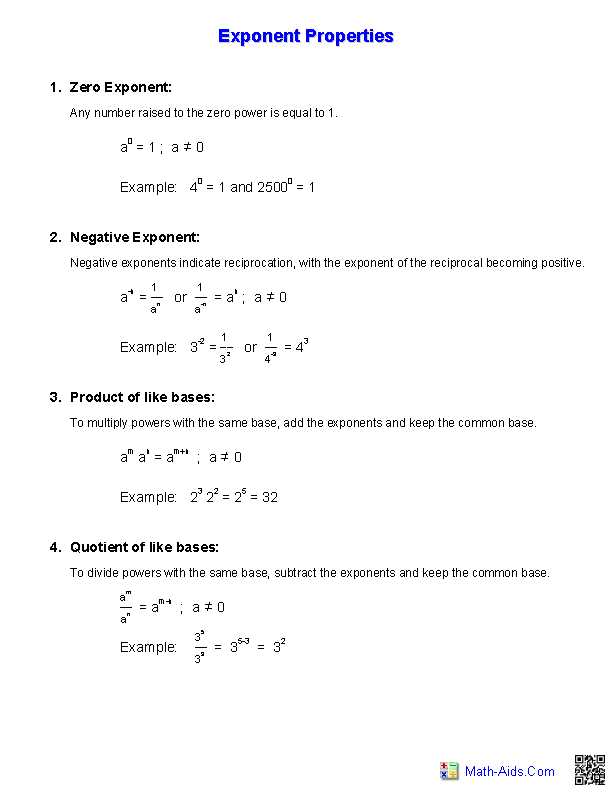 exponents worksheets 8th grade