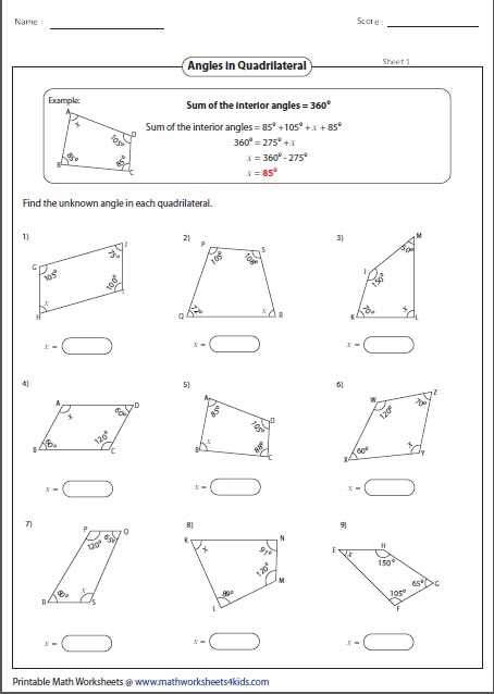 angles of quadrilateral worksheet