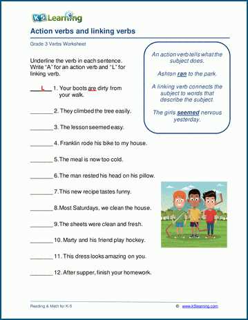 worksheet on action and linking verbs