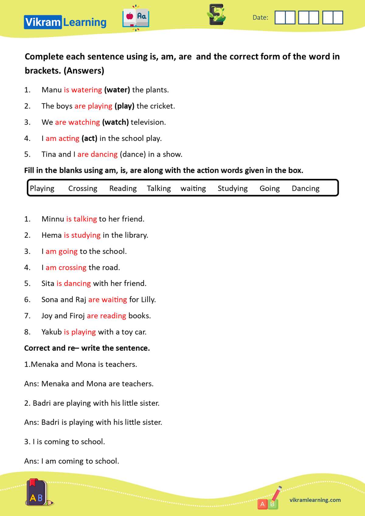 am is are worksheet for class 3