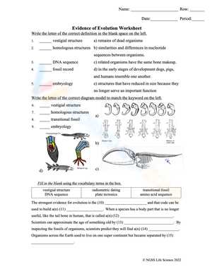 dry lab evidence of evolution worksheet