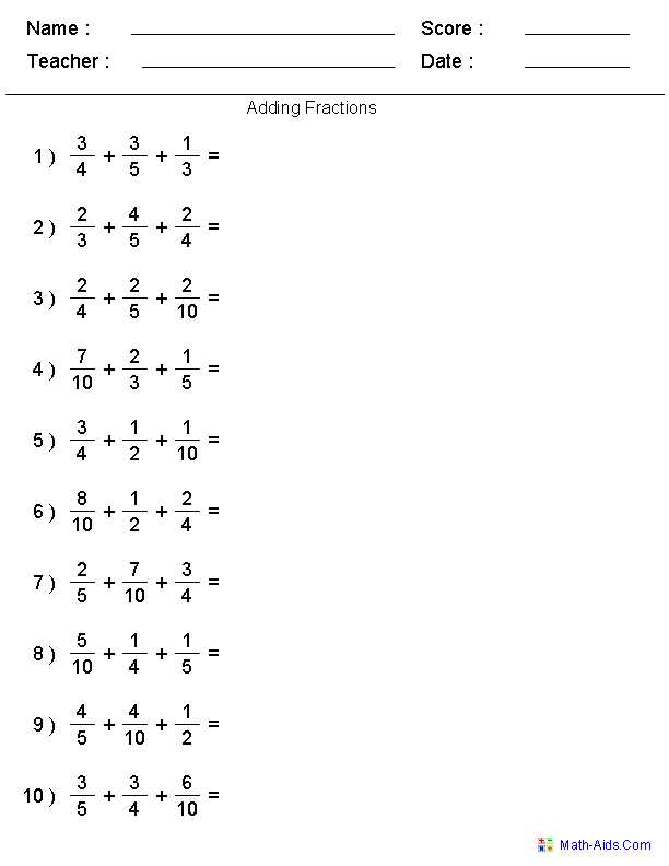 adding and subtracting unlike denominators worksheets