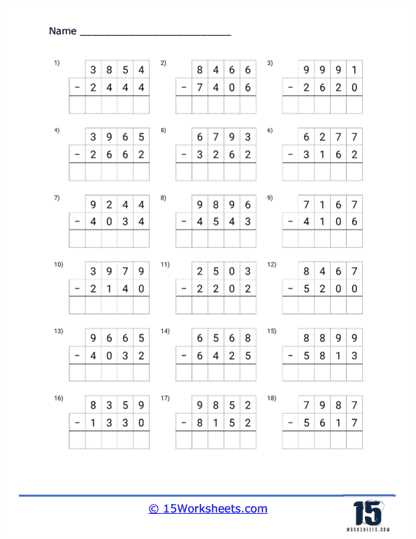 3 digit subtraction worksheets without regrouping