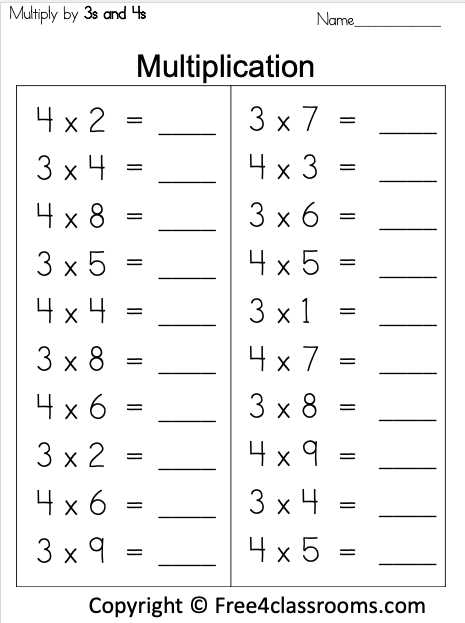 free printable worksheets for multiplication