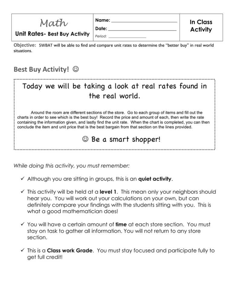 rate unit rate worksheet