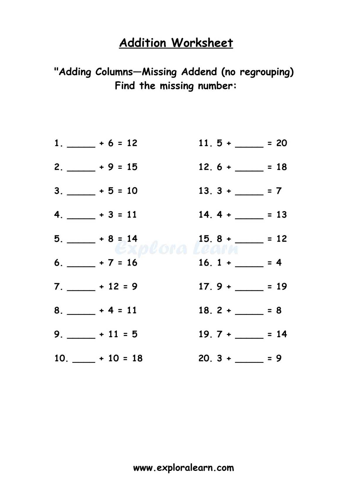 addition worksheets 2 digits without regrouping