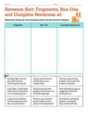 fragments and run on sentences worksheet