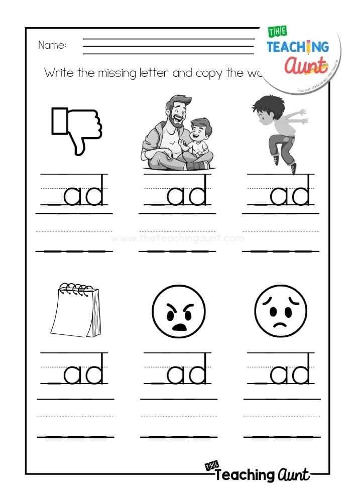 ad word family worksheets