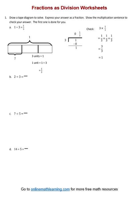 fractions as division worksheet