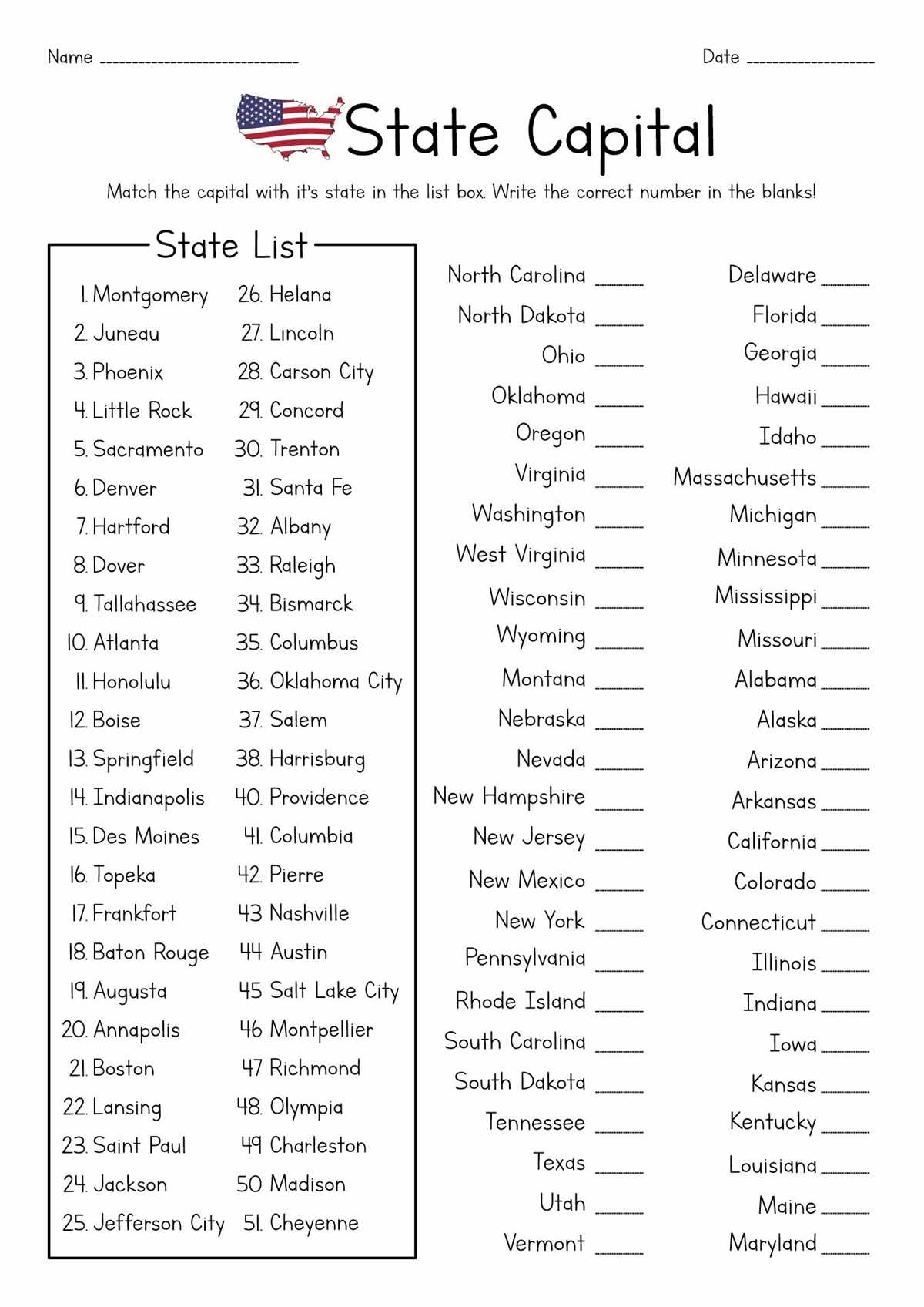free state and capital worksheets free state and capital worksheets