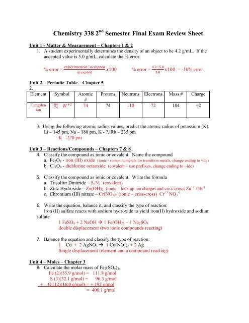 chemistry final exam review worksheet