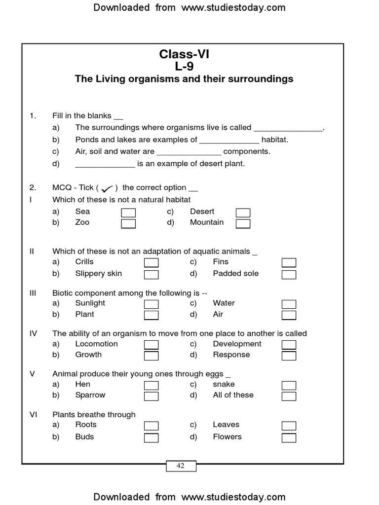 characteristics of living things worksheet