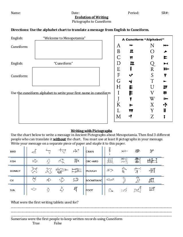 cuneiform writing worksheet