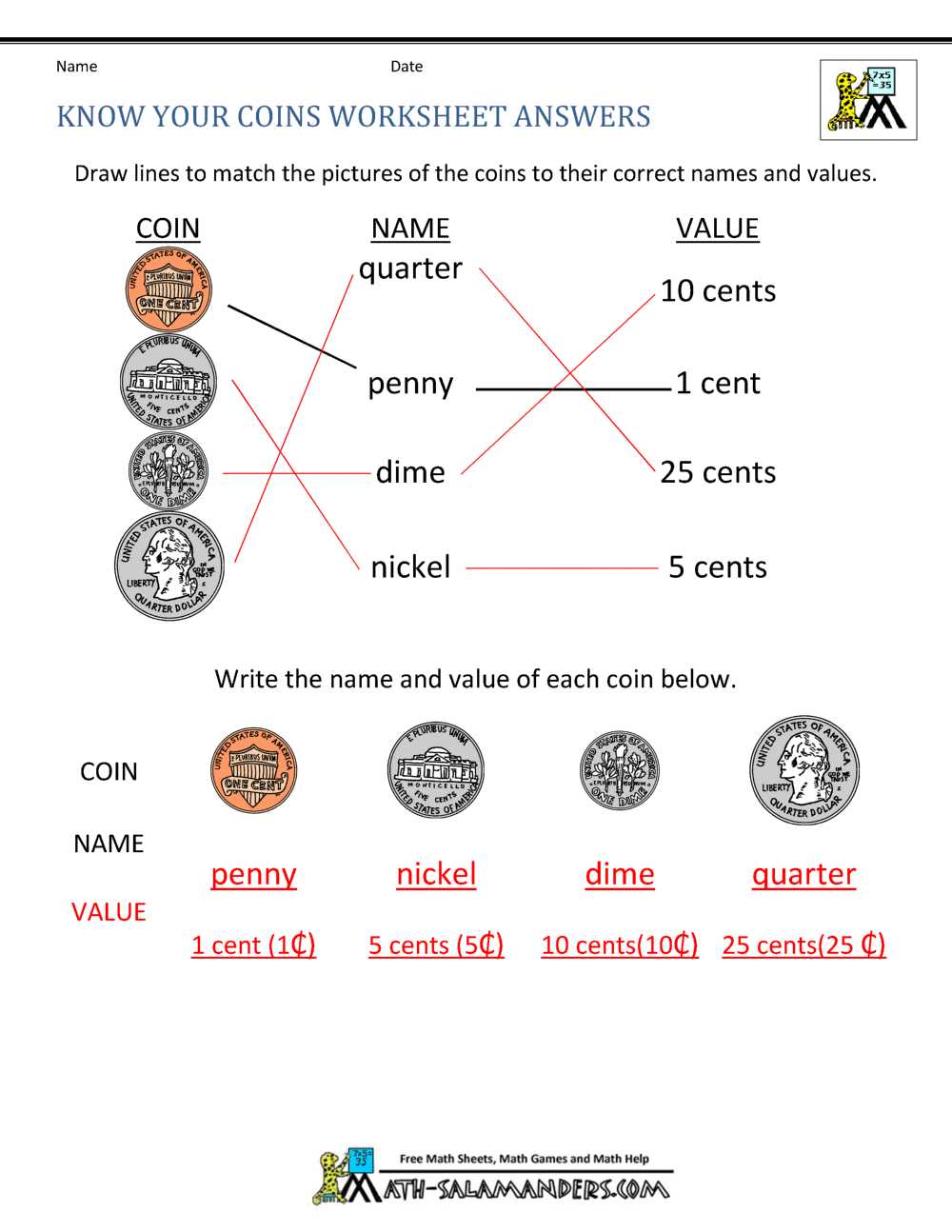 count the money worksheet for class 1