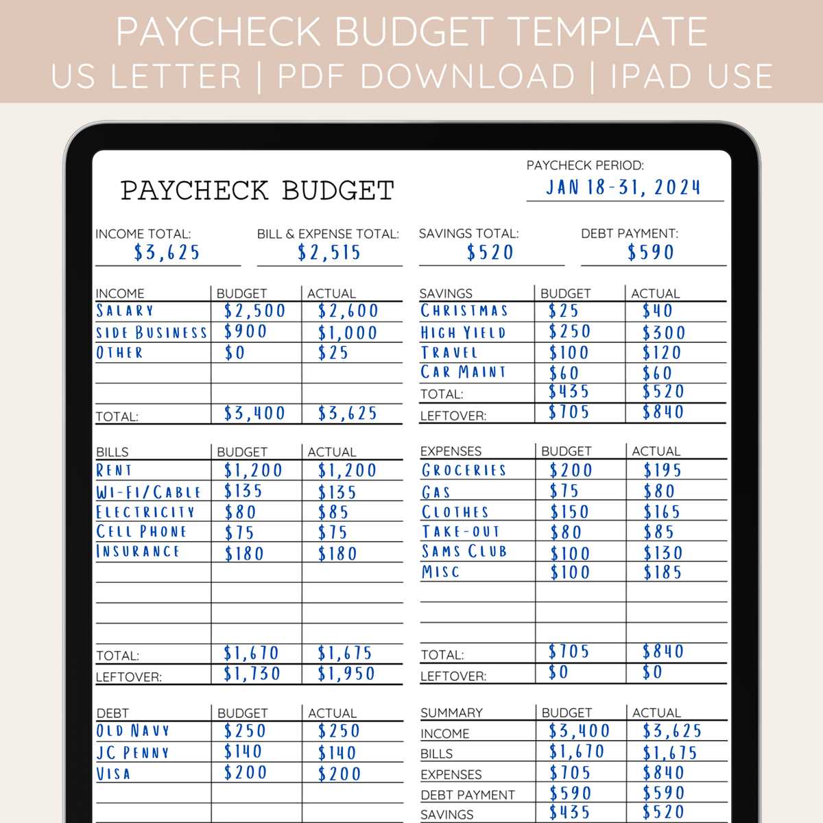 paycheck budget worksheet