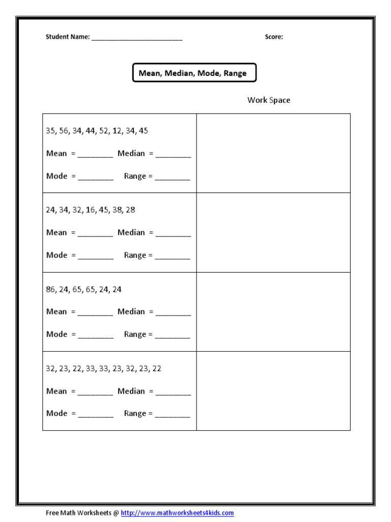 range median and mode worksheets