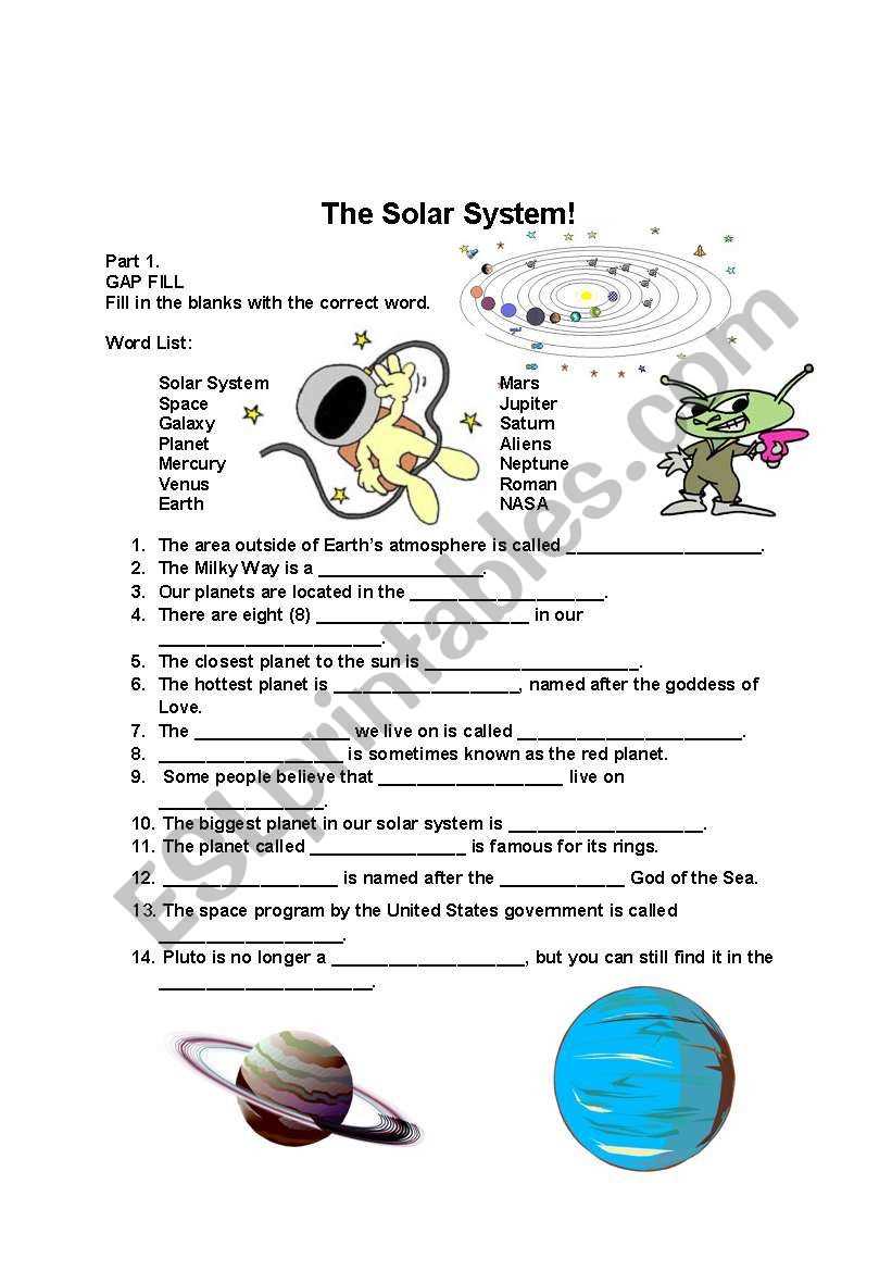 worksheets for space