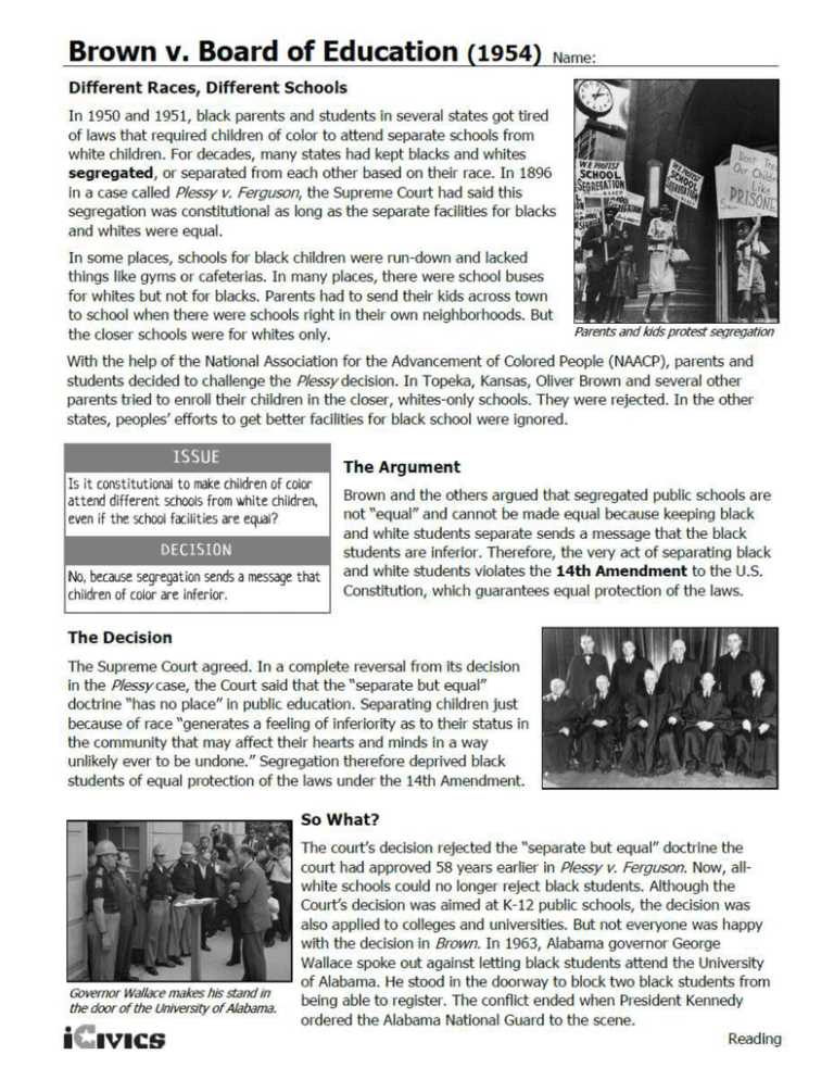 brown v board of education worksheet