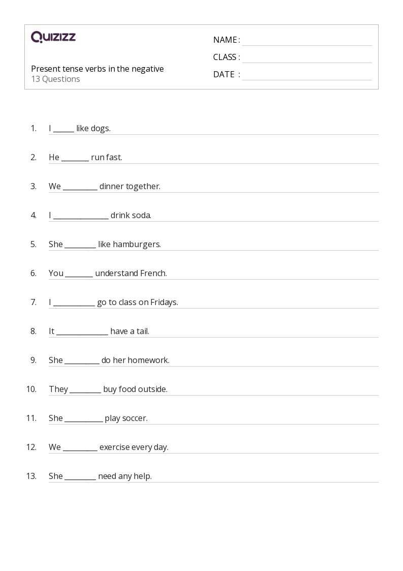 verbs in present tense worksheet
