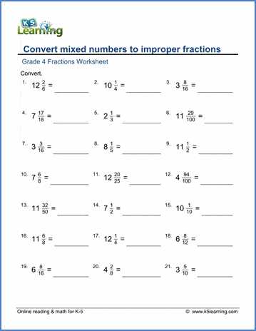 converting mixed numbers and improper fractions worksheet