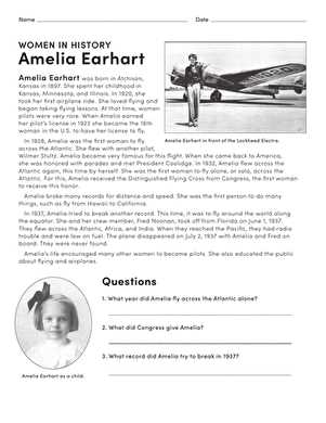 amelia earhart printable worksheets