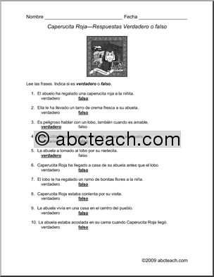 caperucita roja spanish worksheet