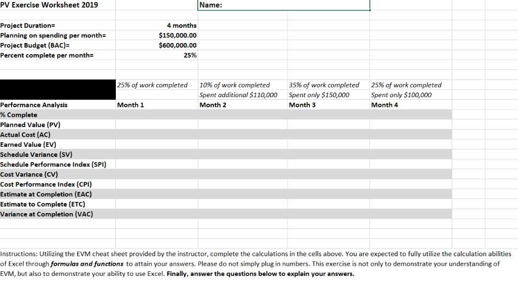 earned value worksheet