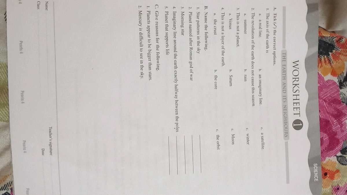 earth and its neighbors worksheet