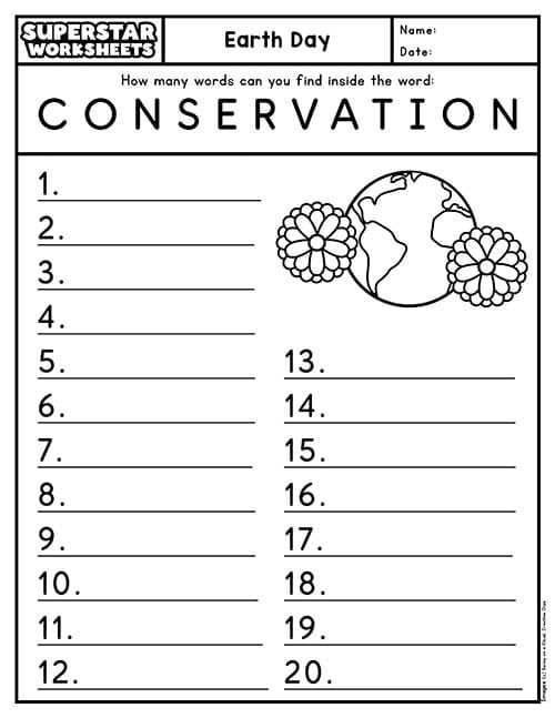 earth day worksheets middle school