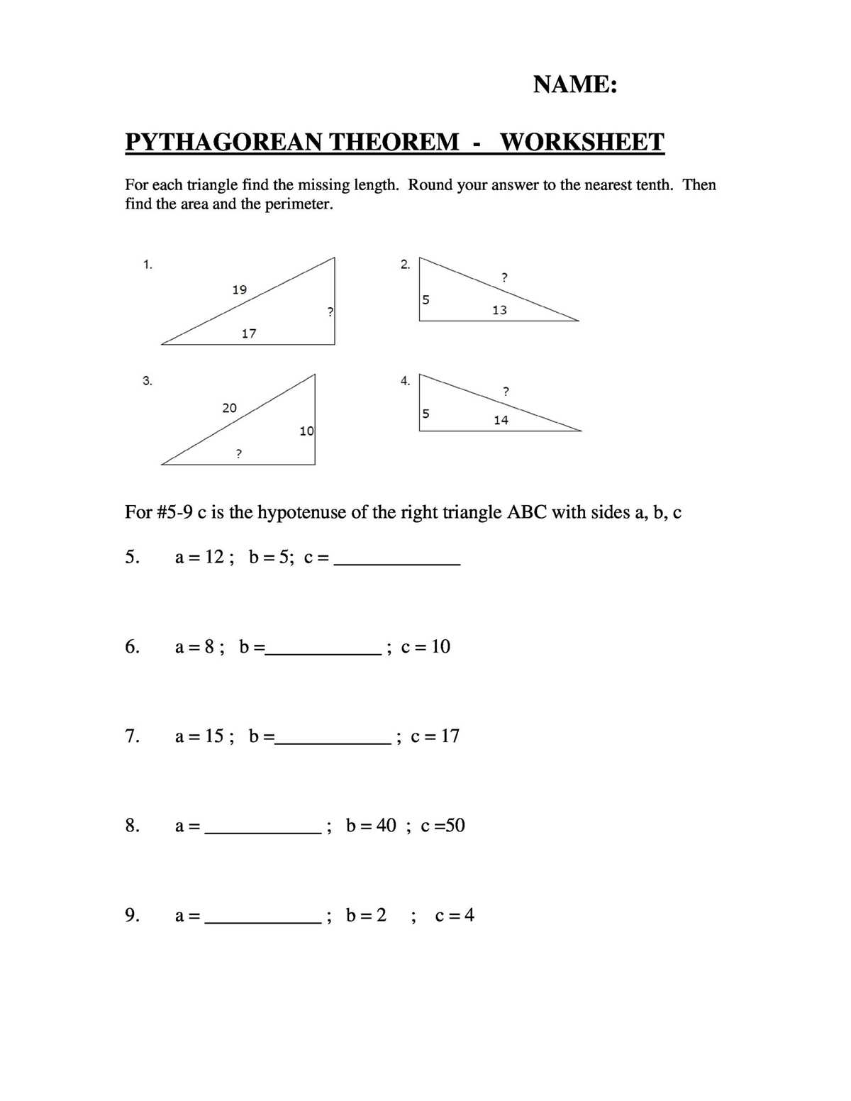 easy pythagoras worksheet