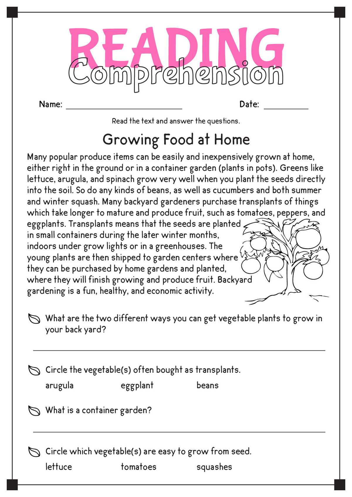 easy reading worksheets