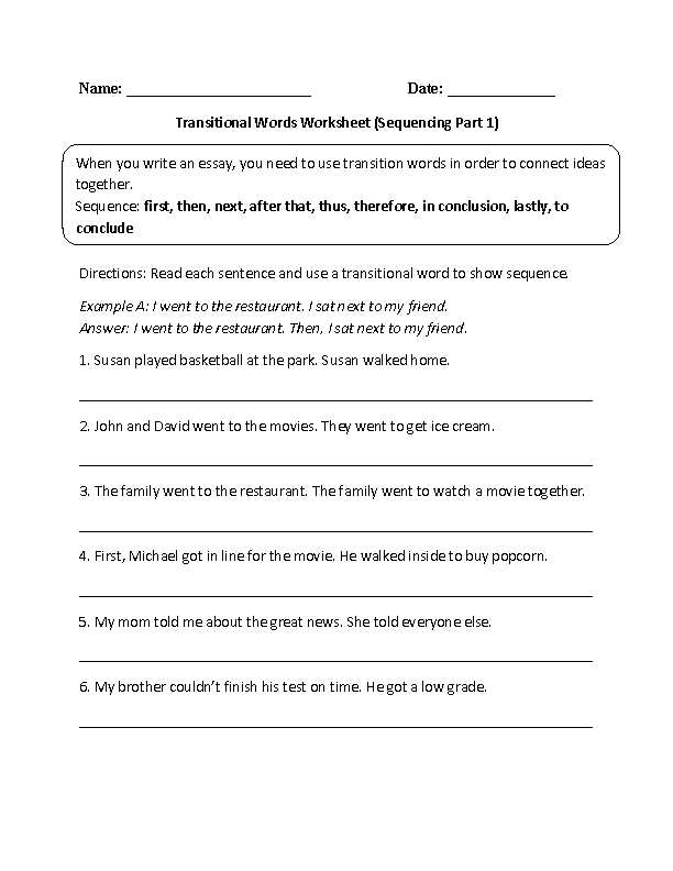 transitional words phrases worksheet