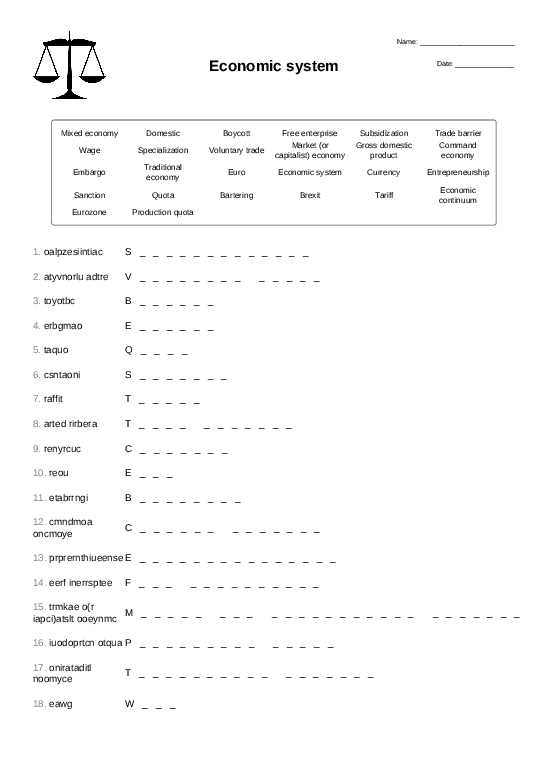 economic system worksheet