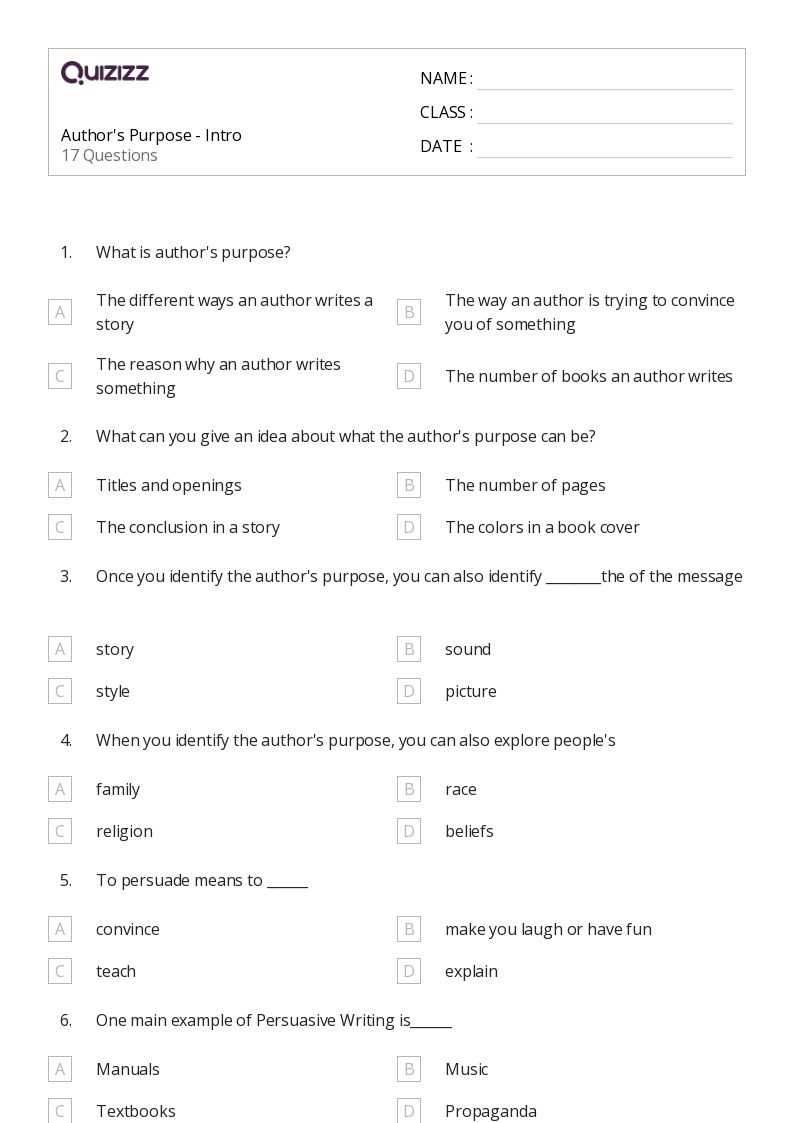 author purpose worksheets