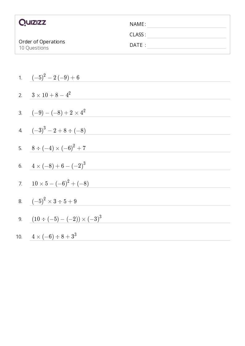 worksheets on order of operations