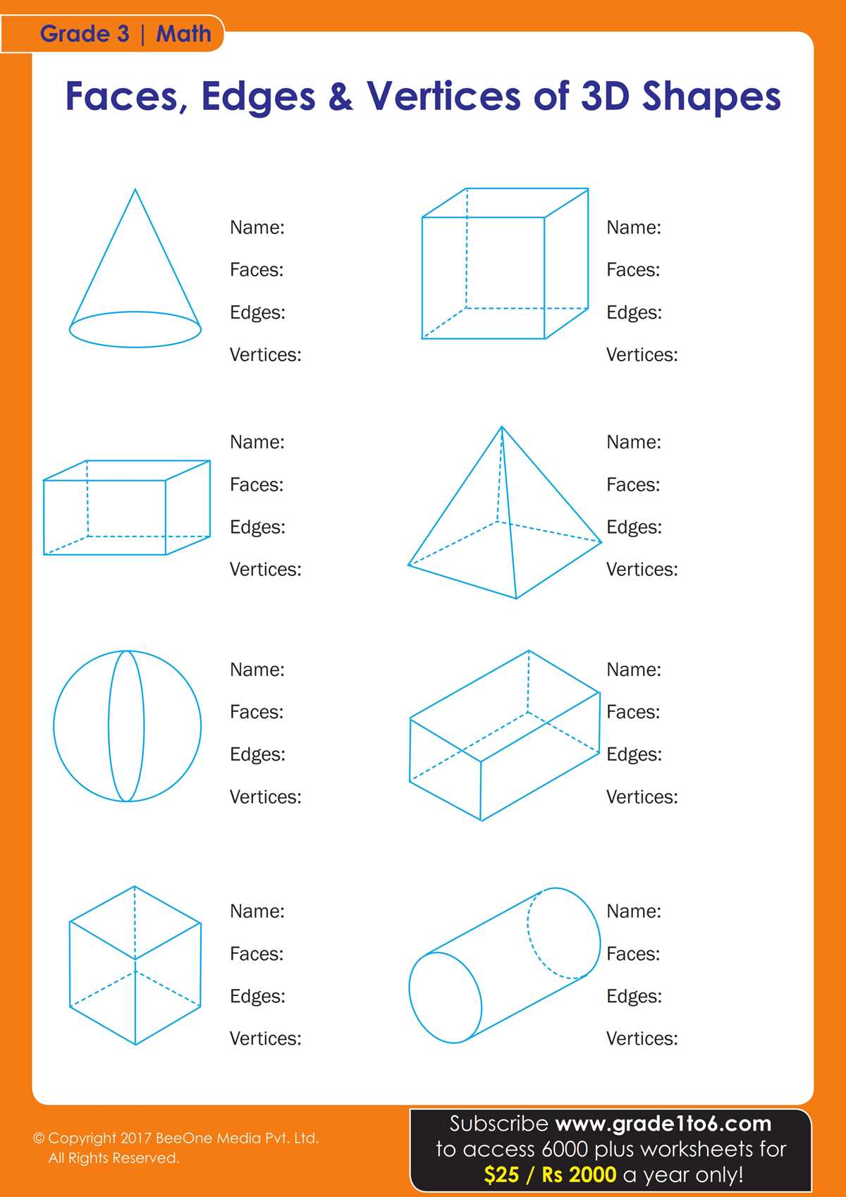 3 dimensional shapes worksheets
