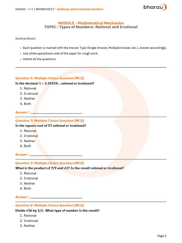 irrational rational numbers worksheet