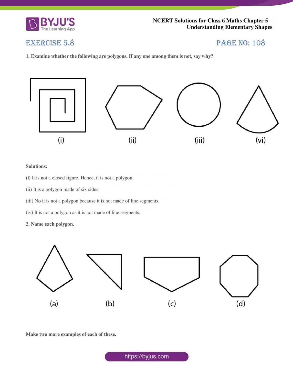 elementary shapes class 6 worksheet