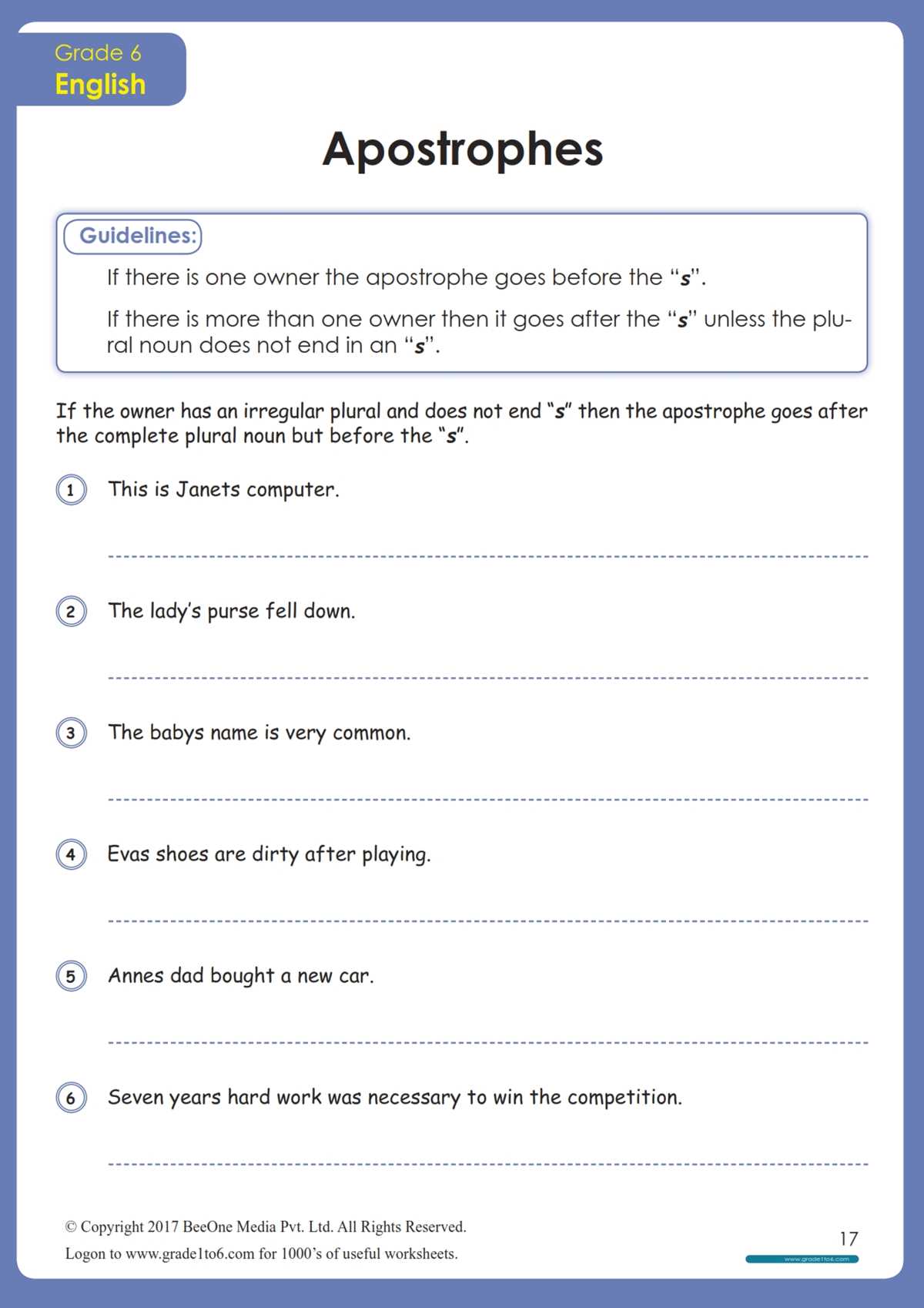 3rd grade possessive nouns worksheets