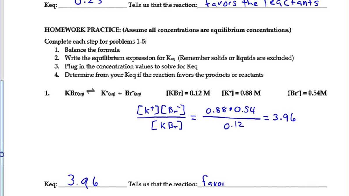 kinetics and equilibrium worksheet