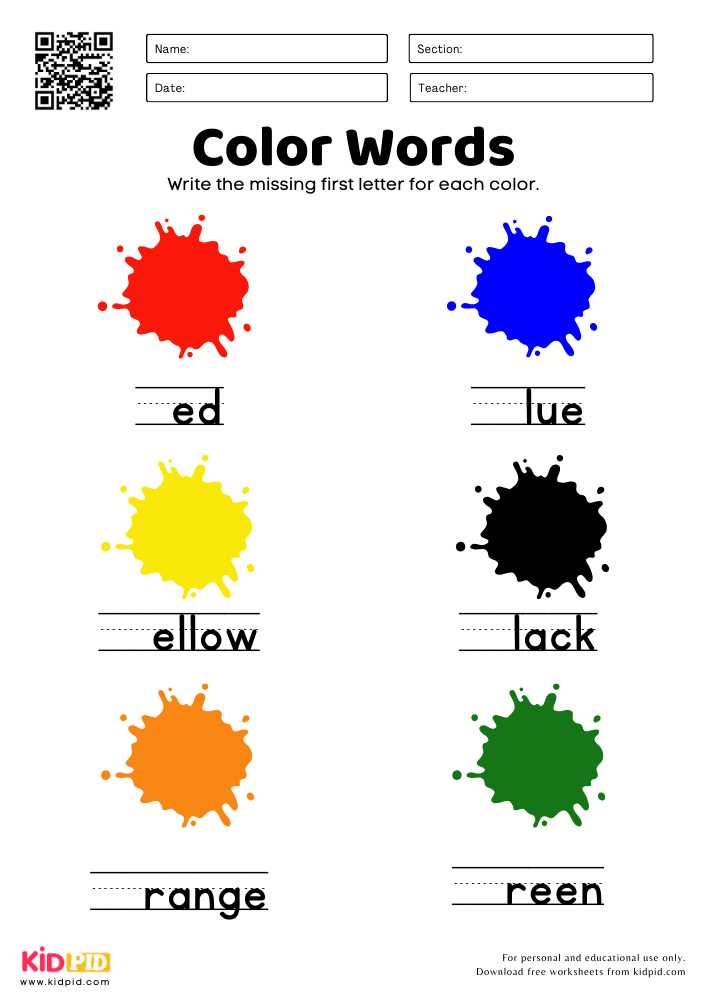 colors worksheet for kindergarten