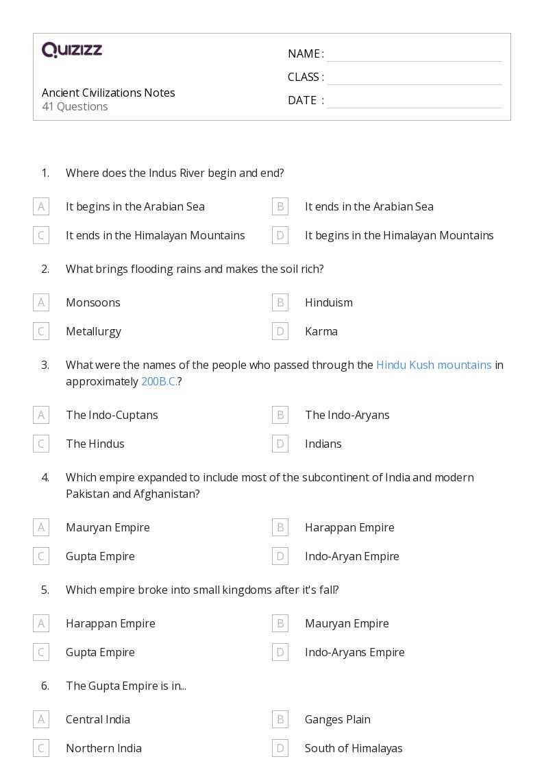 eight features of civilization worksheet