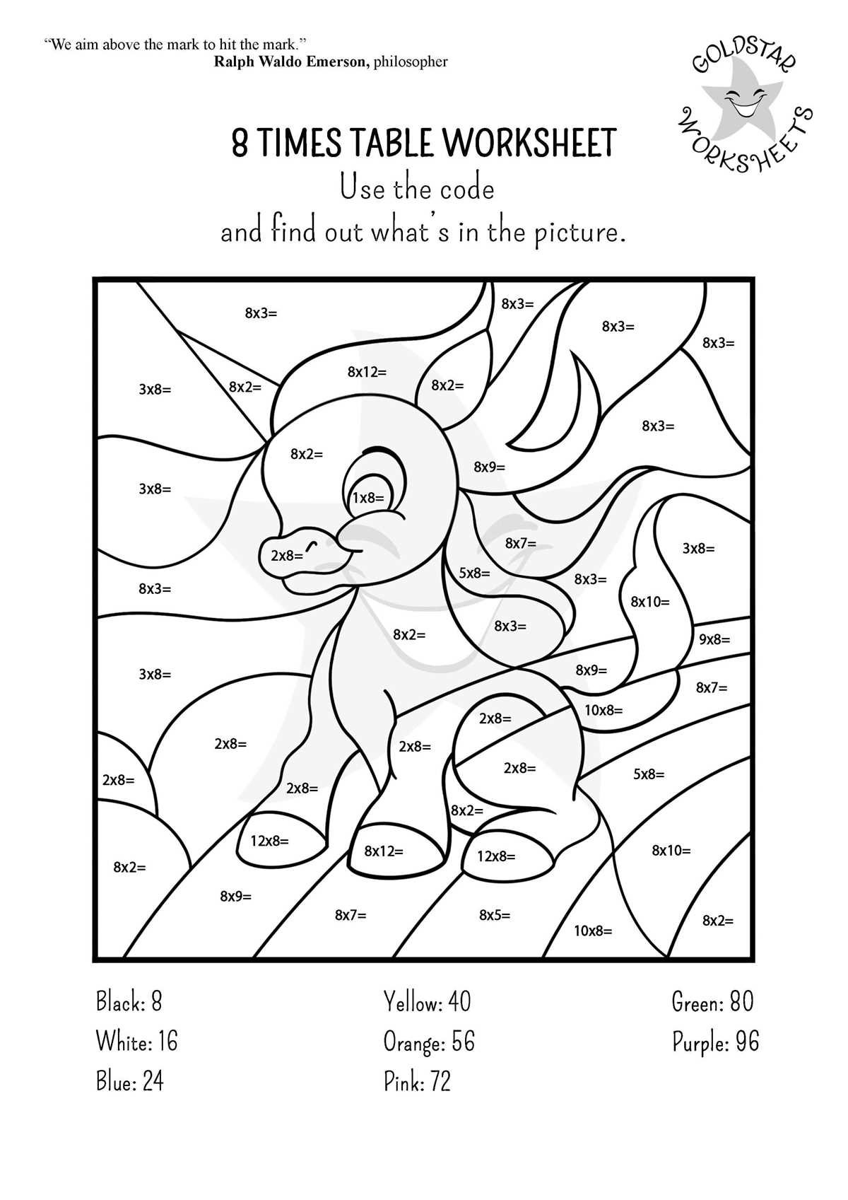 eight times table worksheet