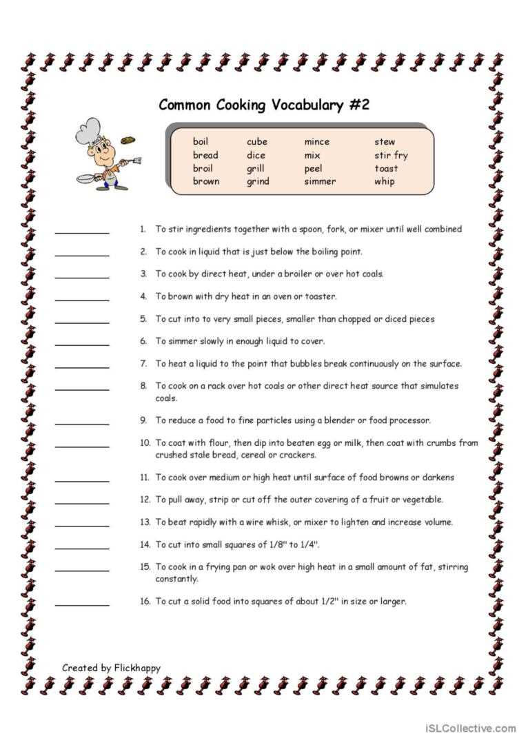 cooking terms worksheet