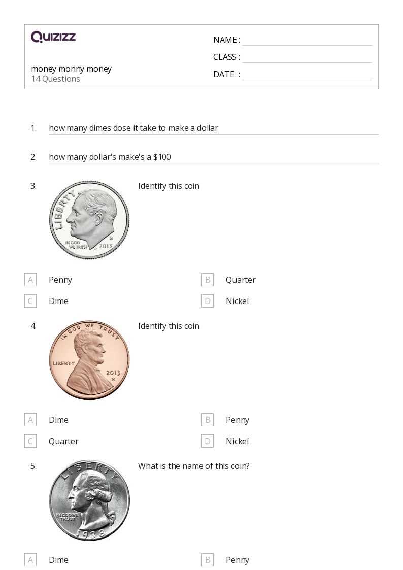 2nd grade money worksheets