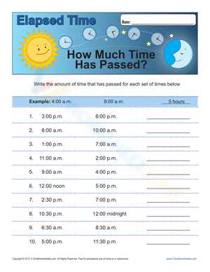 elapsed time 24 hour clock worksheets