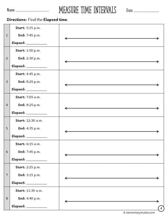 elapsed time number line worksheet