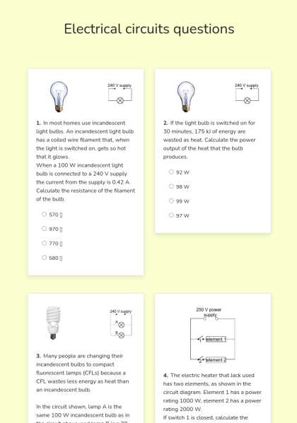 electrical circuits worksheet