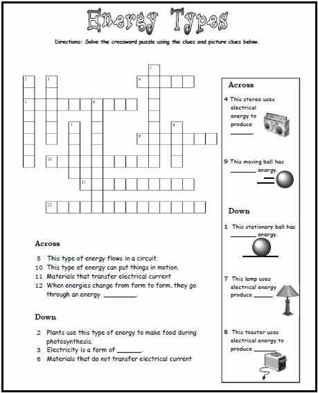 electricity crossword worksheet