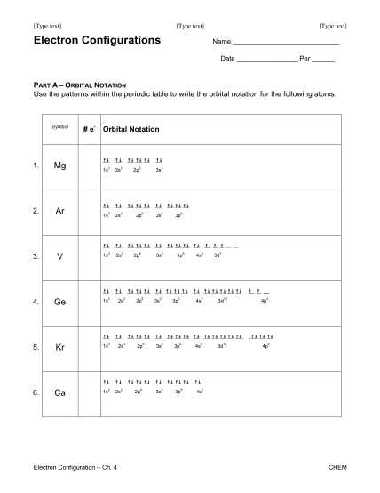 electron configuration and orbital notation worksheet